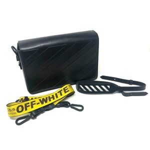 Off White Virgil Abloh Diagonal Stripe Binder Clip Bag Womens Black Leather